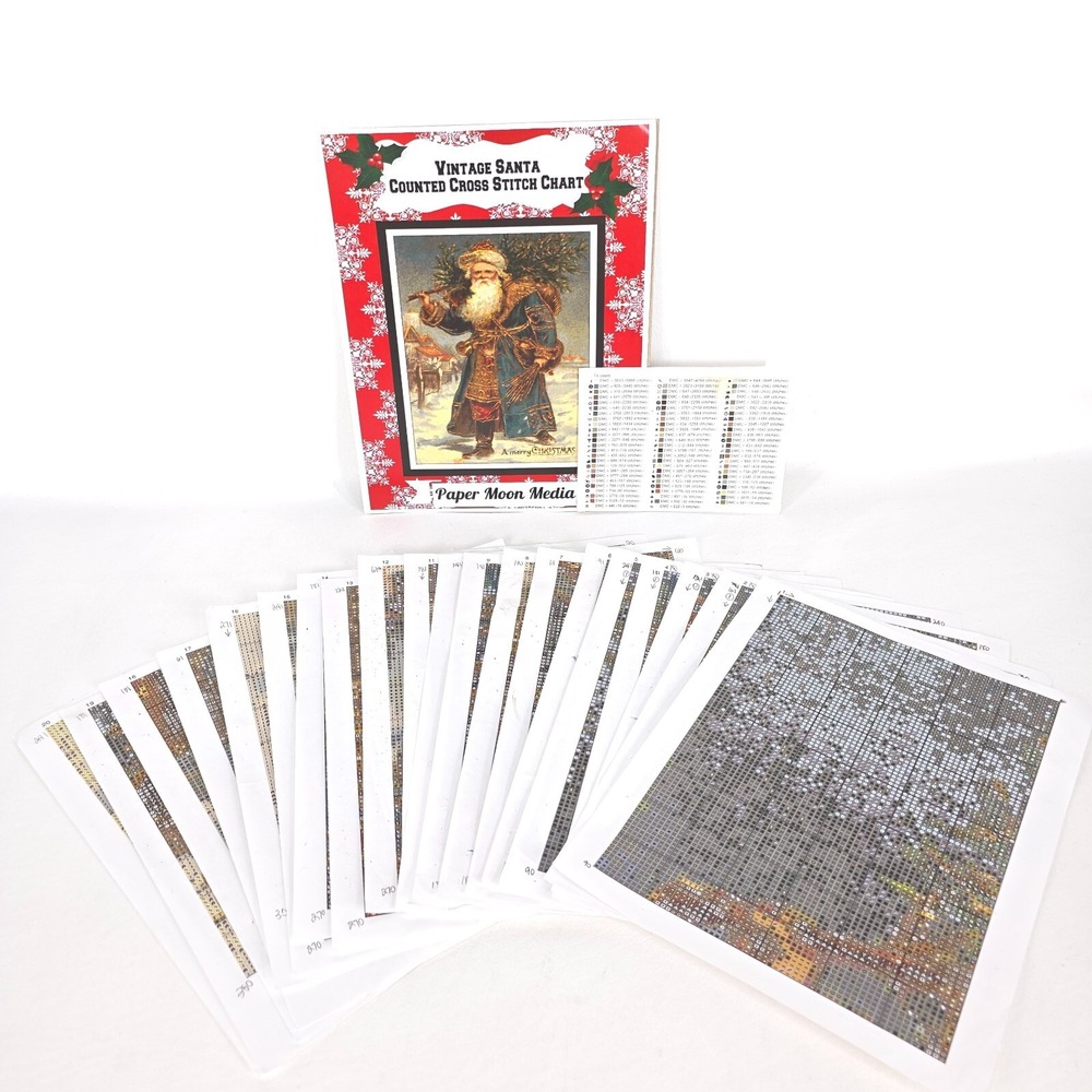 Vintage Santa Counted Cross Stitch Chart‎ Paper Moon Media 87,500 Stitches Cabin